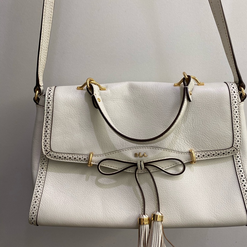 Lauren Ralph Lauren White Leather Shoulder/ top handle Bag with Gold Details.